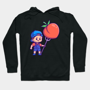 Cute Boy With Peach Fruit Cartoon Hoodie